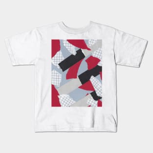 Checkers and Bars - Red, Blue, White - Abstract Mixed Torn Paper Collage Kids T-Shirt